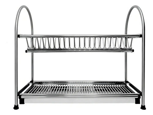 Escurridor Vajilla C/2 Niveles Bandeja Cubiertero Acero Inox Color Plateado