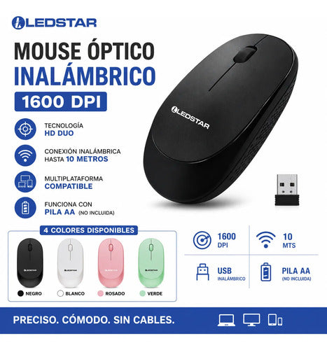 Mouse Inalambrico Usb Optico 1600 Dpi Notebook Pc Wireless Aleatorio - 4 Colores