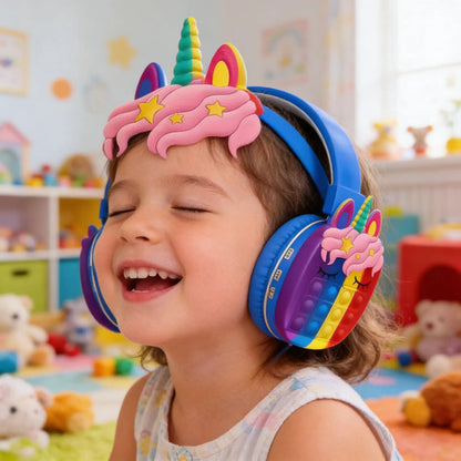 Auricular Bluetooth Unicornio Pop It Micrófono Fm Tf 3.5 Azul