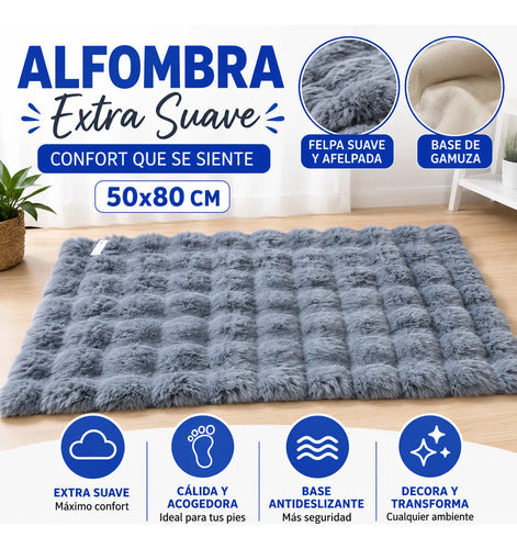 Alfombra Suave Felpa Relieve Base Gamuza 50x80cm Hogar 80 M 50 M Gris