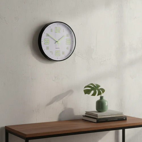 Reloj Pared Redondo Plástico Diseño Moderno 30c Blanco Negro Negro