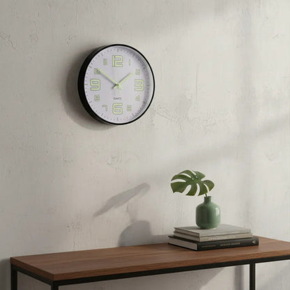 Reloj Pared Redondo Plástico Diseño Moderno 30c Blanco Negro Negro