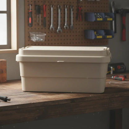 Caja Baul Organizador Herramientas Plastico Tapa Asa 65l Beige