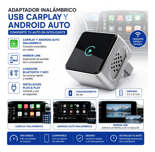 Adaptador Inalámbrico Carplay Usb Android Wifi Bluetooth