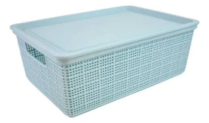 Caja Plastica Canasto Organizador Tapa 40x30x15cm Celeste