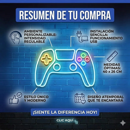 Cartel Letrero Luminoso Neón Joystick Gamer Usb Habitacion Blanco