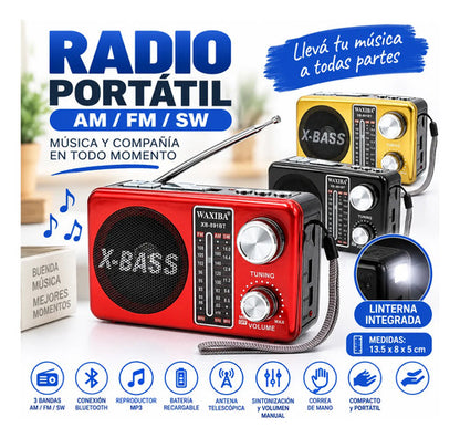 Radio Portátil 3 Bandas Am Fm Sw Bluetooth Linterna 3 Bandas Rojo