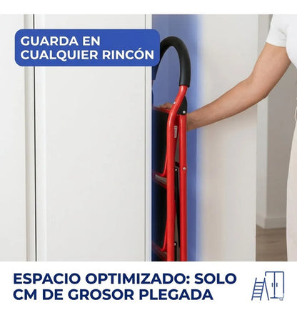 Escalera De 3 Escalones Antideslizante Plegable Metal Roja Rojo