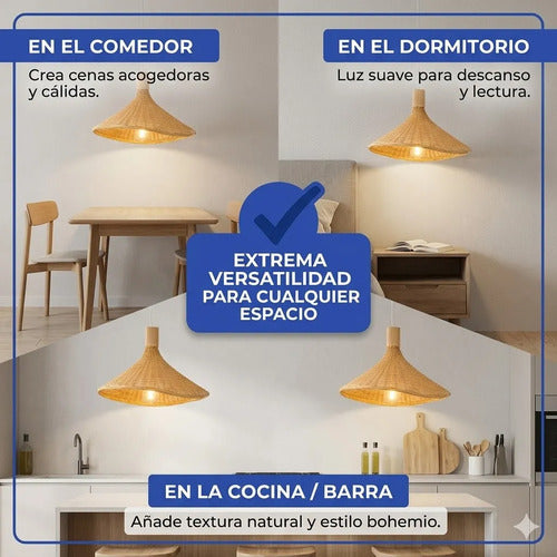 Pantalla Lampara Colgante Ratan Rustica 43cm Calidad Tejido Amarillo Cónico Ondulado / Estilo Boho Chic