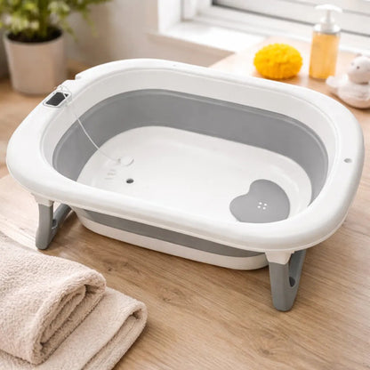 Bañera Infantil Plegable Termómetro Digital Plástico 75x47cm Gris