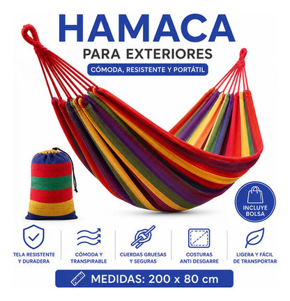 Hamaca Camping Tela Exterior Portatil Lona Reforzada 200x80c Multicolor