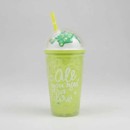 Vaso Acrílico Doble Pared Sorbito 450ml Helado Tapa Verde