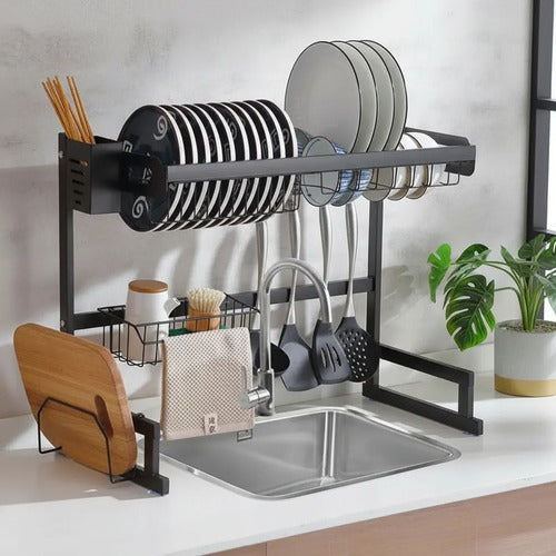 Escurridor Pileta Cocina Cubiertos Platos Metalico Negro Negro