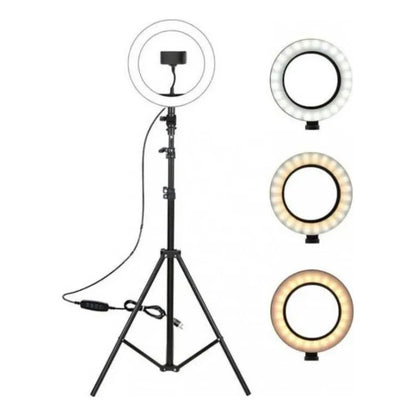 Aro Luz Led 26cm Mas Tripode Flexible 2m Soporte 3 Niveles