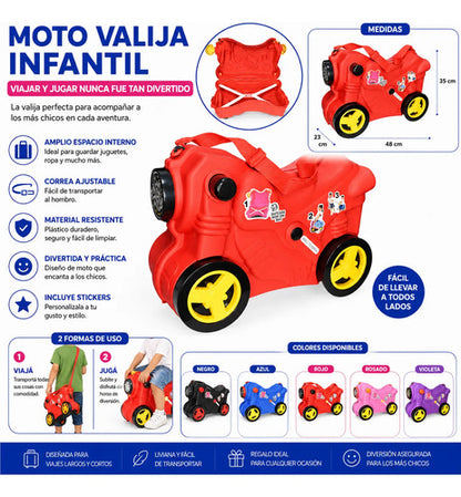 Andador Valija Infantil Moto Ruedas Correa Ajustable Viaje Azul