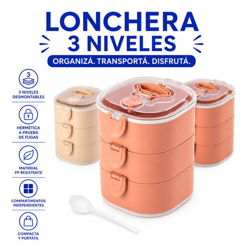 Lonchera Desmontable Triple Compartimiento Hermética 18.5cm Aleatorio