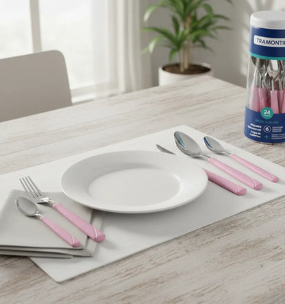 Set Juego De Cubiertos X24 Piezas Pote Acero Inoxidable Rosa
