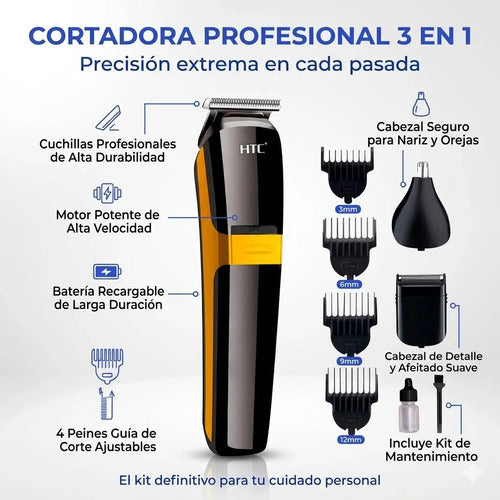Cortapelo Htc Inalambrica 3 En 1 Nariz Depilador Hoja T Negro