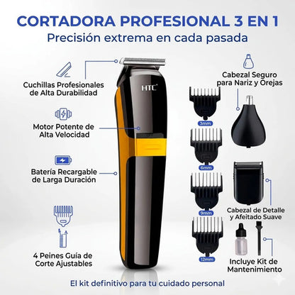 Cortapelo Htc Inalambrica 3 En 1 Nariz Depilador Hoja T Negro