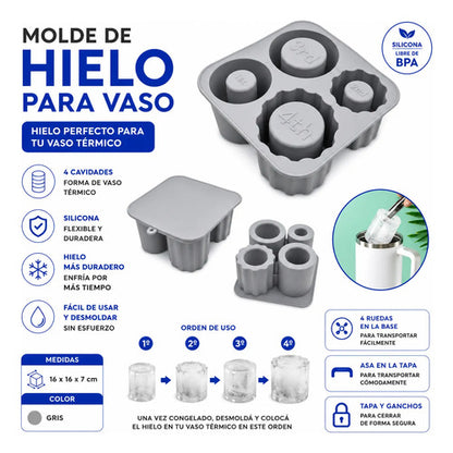 Molde De Silicona Para Hielo Vaso Térmico 4 Ranuras Gris Gris