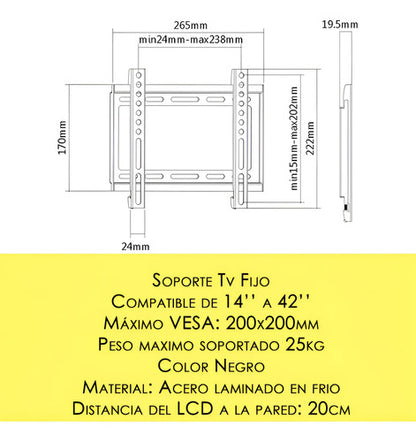 Soporte Tv Fijo De 14 A 42 Pulgada Vesa Led Lcd Color Negro