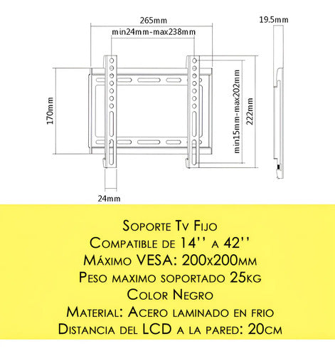 Soporte Tv Fijo De 14 A 42 Pulgada Vesa Led Lcd Color Negro Negro