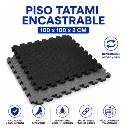 Piso Tatami Encastrable Antigolpe Goma Eva Antideslizante Gris Oscuro Puzzle / Encastrable