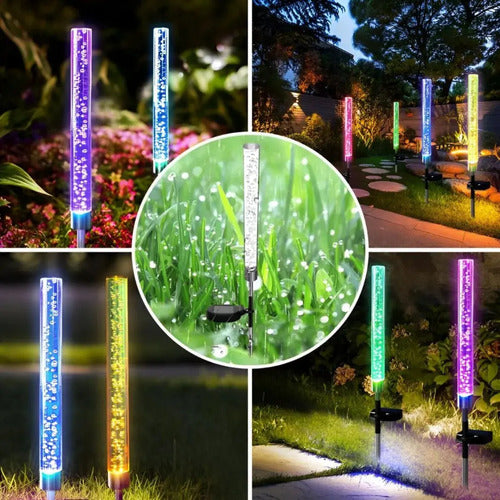 Set X8 Estaca Solar Jardin Decoracion Luces Led Exterior Rgb Rgb