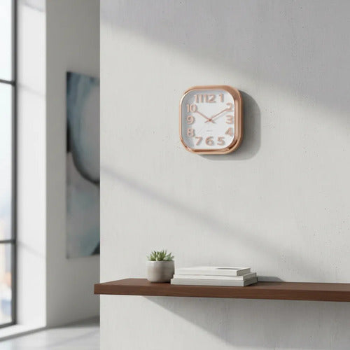Reloj Pared Analogico Cuadrado Quartz 30cm Hogar Oficina Champagne