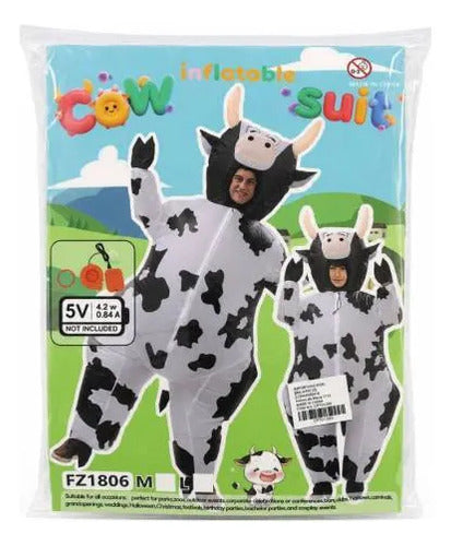 Disfraz Inflable Vaca Adulto Talle M Y L Con Inflador Animal Blanco Con Negro L