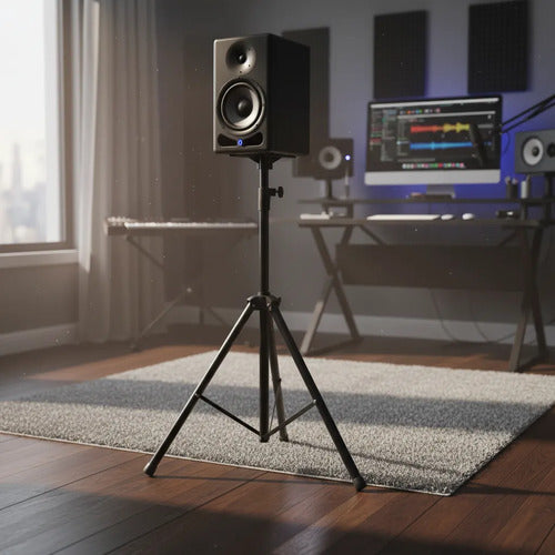Soporte Tripode Parlante Altavoz Hierro Firme Premium Fuerte Negro