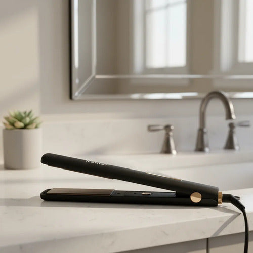 Plancha Pelo Kemei 60w 200c Temperatura Maxima Negro Set Negro Mate