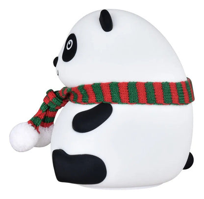 Lampara Veladora De Mesa Recargable Oso Panda Con Bufanda Blanco