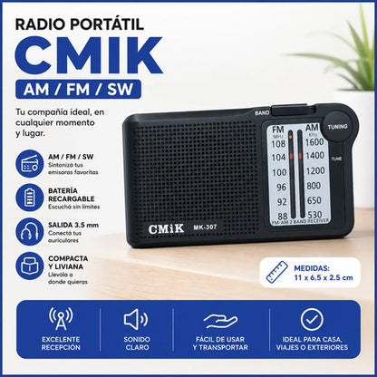 Radio Portátil Am Fm Recargable Bolsillo 3.5 Mini Compacta Negro