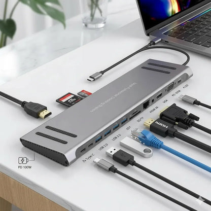 Docking Station Hub Usb C 14 En 1 Base Notebook Hdmi Rj45