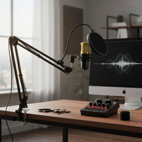 Kit Streaming Soporte Micrófono Condensador Interfaz Brazo