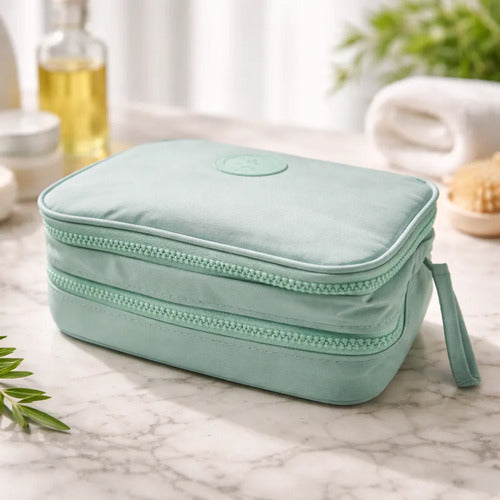 Neceser Maquillaje 2 Niveles Organizador Bolso Estuche 23cm Verde