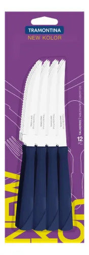 Pack Cuchillos Mesa Acero Inoxidable Mango Azul Set X12 Azul