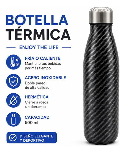 Botella Térmica Acero Inoxidable Hermética Doble Pared 500ml Negro