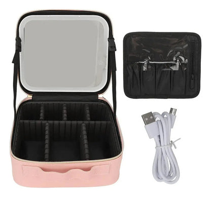 Maletin Cosmeticos Maquillaje Con Luz Led Organizador Espejo Aleatorio