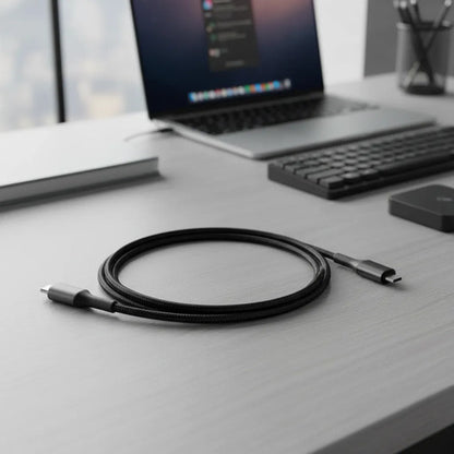 Cable Usb Tipo C A Tipo C Reforzado Carga Y Datos 1m Nylon Negro