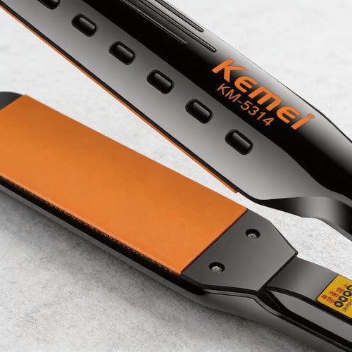 Plancha Pelo Profesional Kemei Temperatura 200c Graduable Negro Con Placas Naranja