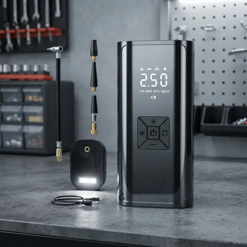 Inflador Compresor Aire Portátil 150 Psi 6000mah Power Bank Negro