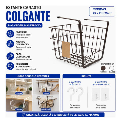 Estante Canasto Metal Colgante Organizador 25x21x20cm Blanco