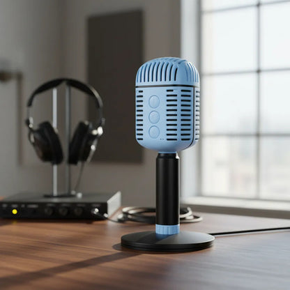Micrófono Retro Karaoke Inalámbrico Bluetooth Tws Altavoz Azul