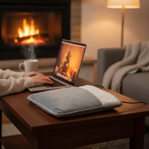 Calentador Calienta Pies Electrico Usb Felpa 30cm Invierno Gris