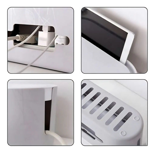 Caja Organizador Cables Con Estante Y Soporte Celular Gris