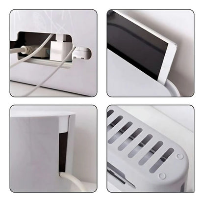 Caja Organizadora Para Cables Con Estante Y Soporte Celular Gris