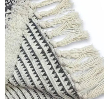 Alfombra Bohemia Algodón Decorativa 60x90 Geométrica Boho 90 Cm 60 Cm Gris