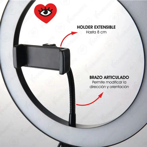 Aro De Luz Anillo Led 26 Cm Con Trípode 2 Mts Selfie Flash Tiktok Veoquiero Blanco 26cm